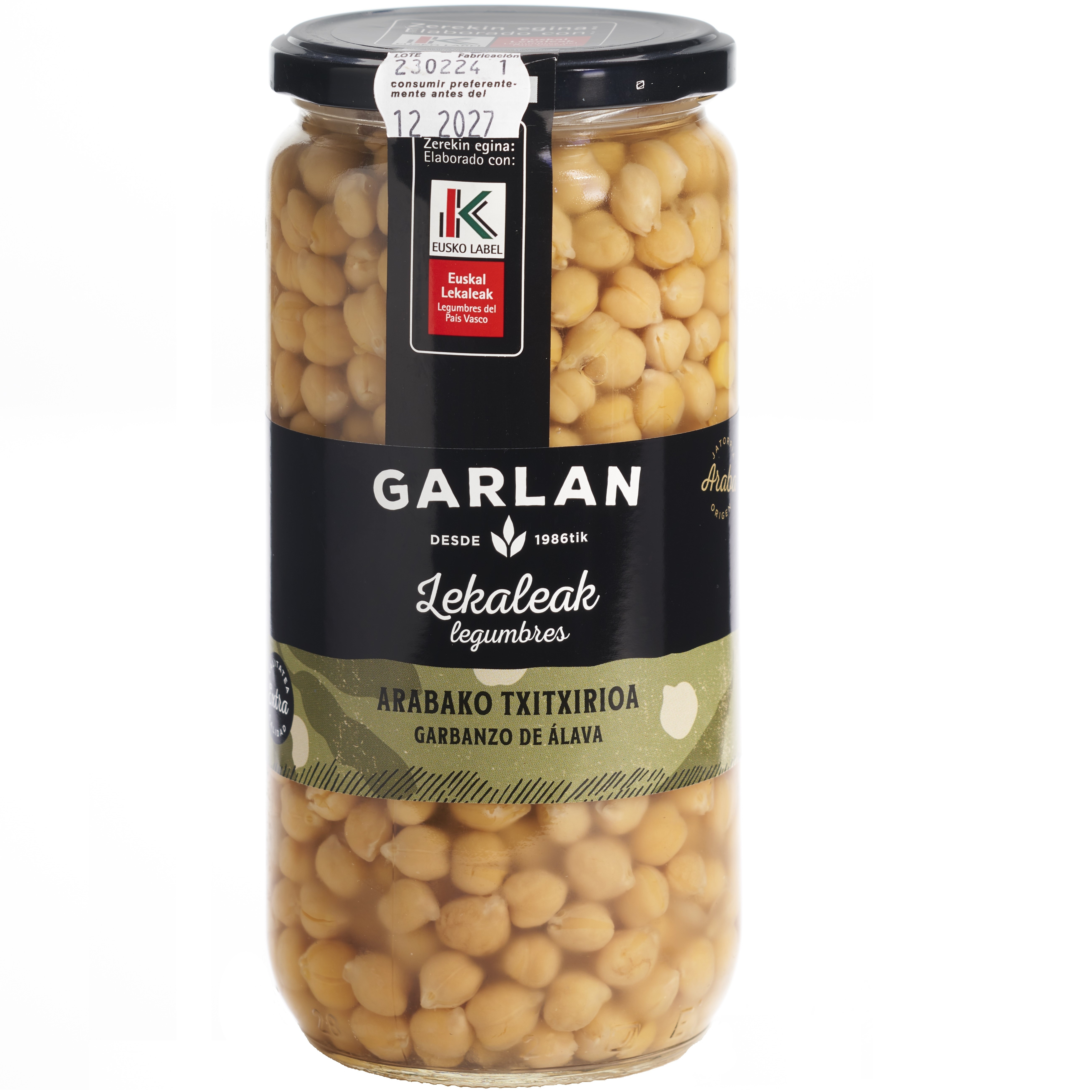 GARBANZO DE ALAVA GARLAN EUSKO LABEL TARRO PRECOCINADO GARBANZO DE ALAVA GARLAN EUSKO LABEL TARRO PRECOCINADO
